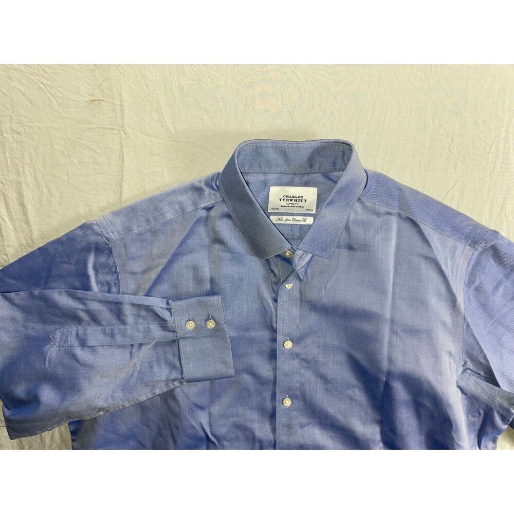 Charles Tyrwhitt Non-Iron Classic Fit Cotton Dress Shirt. Blue, 17.5-34. EUC!!